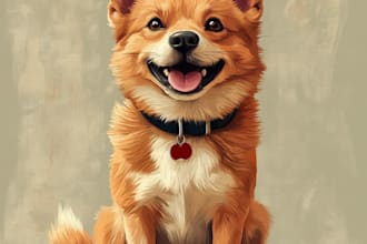 draw your cat, dog, or any pet into cartoon vector portrait