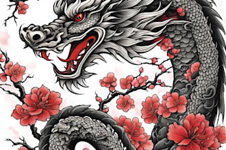 make a professional japanese or asian style tattoo design