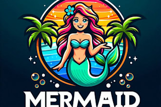do crate mermaid mascot logo design with express delivery