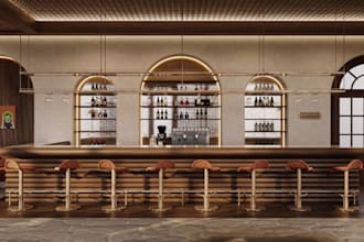 redesign 3d cgi restaurant interior design, 8k render, kitchen interior, 3ds max