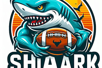 do wonderful shark football sport mascot logo design with 1 day delivery