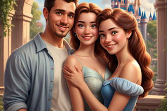 do disney couple portrait illustration