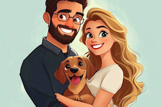 draw your couple portrait into disney style cartoon
