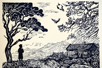 draw high quality illustration in linocut style