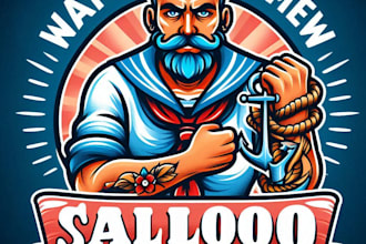 do awesome sailor tattoos mascot logo design with unlimited review