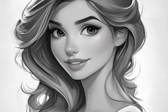 draw a portrait in semi realism disney cartoon style