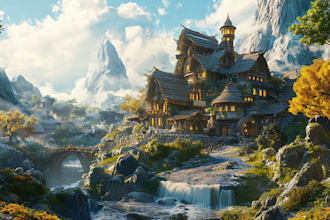 draw detailed digital fantasy landscapes, no ai