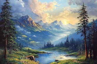 paint a real landscape oil painting on canvas