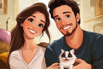 draw your couple into lovely disney cartoon portrait