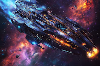 make a sci fi art, spaceship and illustration