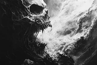 make dark horror fantasy character art in black and white