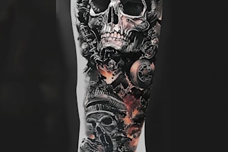 create realistic custom tattoo design, tattoo sleeve