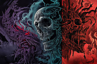 create scary, dark, horror metal art illustrations, for t shirts, cover, game