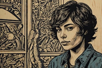 draw a custom portrait in linocut style