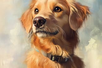 draw custom digital oil painting, watercolor style pet portrait