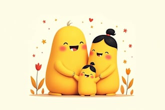 draw couple or family yellow cartoon characters