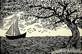 draw  artistic linocut illustration in my style