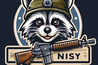 do make raccoon mascot wearing military helmet with rifle design