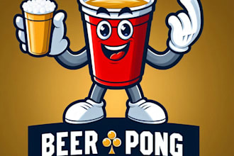 do awesome beer pong cup mascot logo design with company
