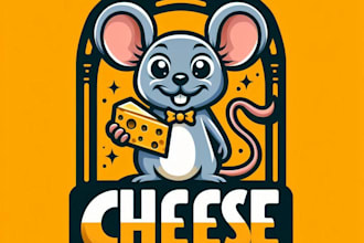 do awesome mouse eats cheese character mascot logo design