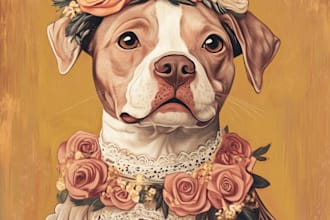 realistic oil painting or watercolor style pet portrait