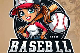 do wonderful baseball girl mascot logo design with company