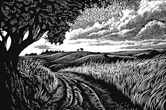 create artistic linocut illustration in my style