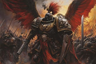 make fantasy, warhammer, sci fi character art with book cover