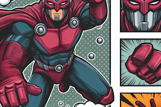 draw black and white comic superhero character line art