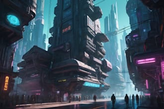 create cyberpunk city sci fi style for any project