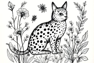 draw hand drawn animal and botanical linocut doodle art portrait