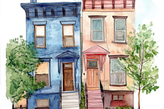 paint a watercolor house portrait or city space illustration