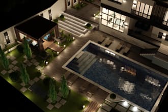 renovate old family villa, landscape,interior rhino rendering, terrace, highrise