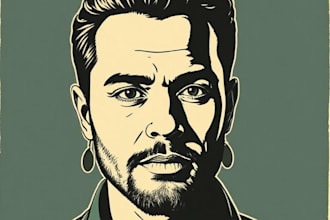draw a custom digital art portrait in linocut style