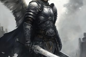 make a fantasy character art illustration  and book cover