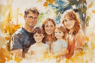convert couple group photos into beautiful watercolor