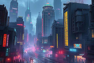 create a sci fi and cyberpunk futuristic city art