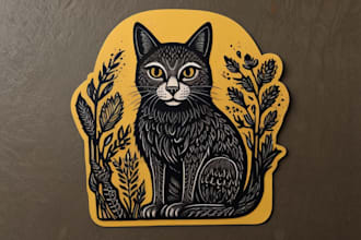 make animal and botanical linocut doodle illustration