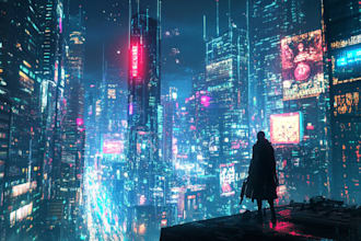do an cyberpunk city, scifi art for you