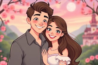 draw cartoon disney couple portrait