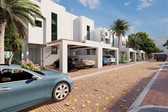 optimize villa landscape,terrace,patio compound, garage,rhino render, realestate