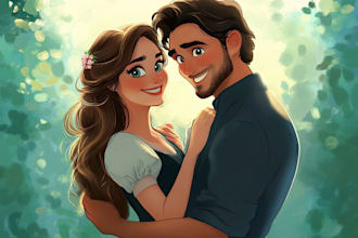 draw cartoon disney couple portrait