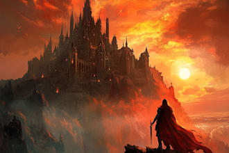make an epic fantasy artwork with monsters, dragons