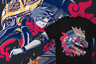 create japanese anime style illustrations for tshirts and stickers