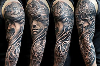 draw custom tattoo design realistic, full  sleeve tattoo artist