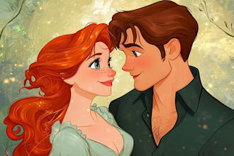 draw cartoon disney couple portrait