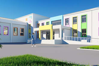 renovate college design,3d floor plan,landscape playground,school exterior,porch
