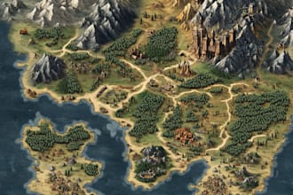 unique fantasy map illustration for dnd, novels and games in my style