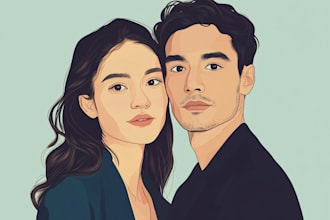 make a illustrate a vintage couple portrait
