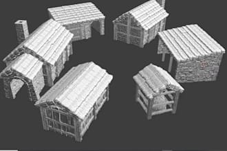 do 3d medieval monuments, village terrain scenery, 3d stylized environments, stl